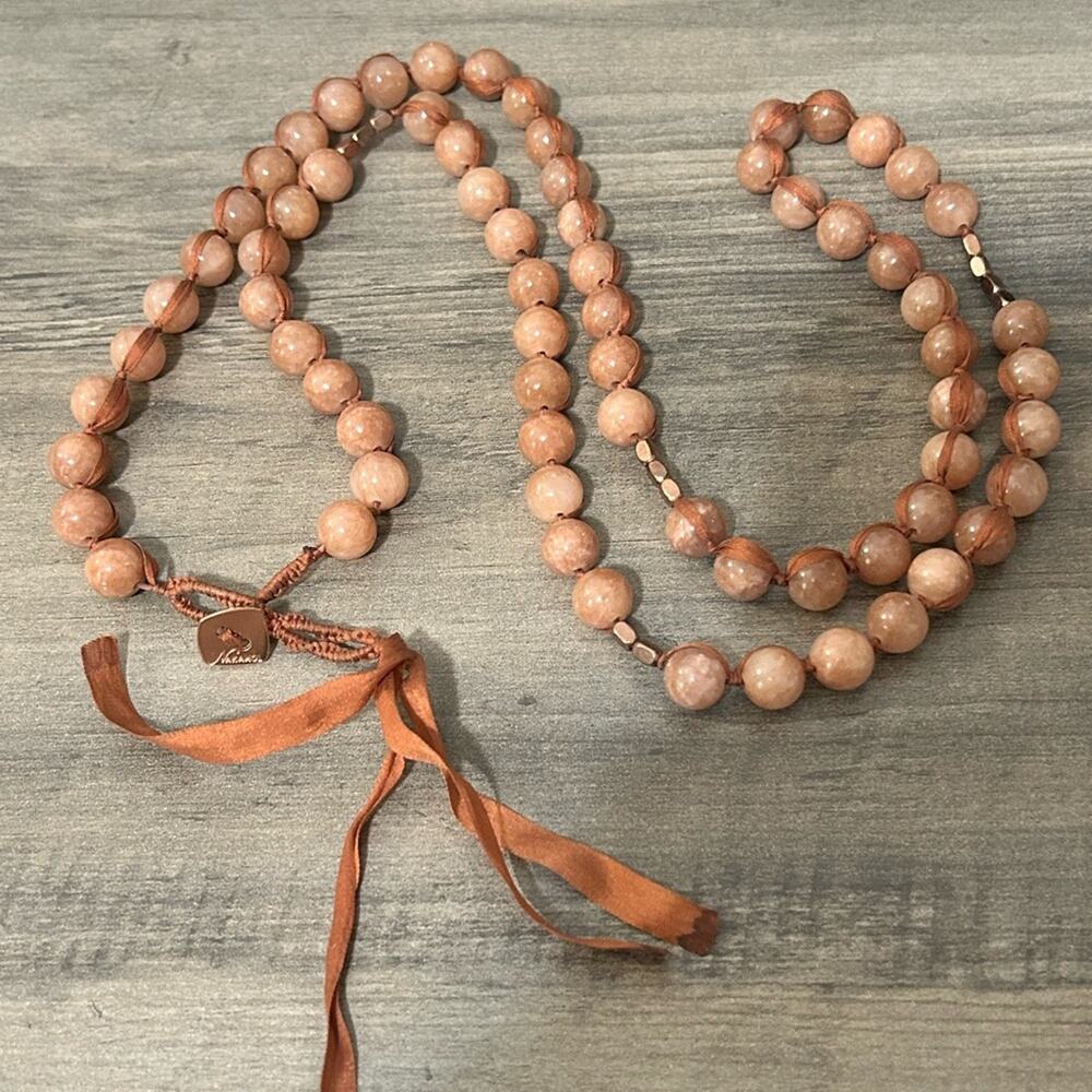 Nakamol Long Beaded Ribbon necklace #G032 brown tan